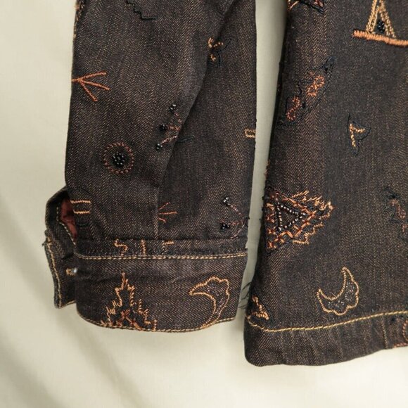 Chico’s Brown Denim Jean Jacket Anniversary Collection Silk Lined Women's Medium - Picture 10 of 13